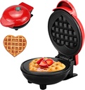 Mini Waffle Maker,4 Inch Non-Stick Griddle for Waffles,Heart Shape Design Waffle Iron,Portable Pancake Maker Machine for Youth,Easy to Clean,Perfect for Make Snacks,Sandwich,Eggs (Red)