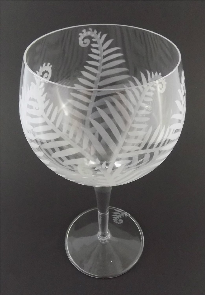 Hand Etched Italian Crystal Goblet Sandblasted (Sand Carved) Handmade Wine Water Glass Engraved (Ferns Leaves, 500 Milliliter (17 Ounce) Red Wine)