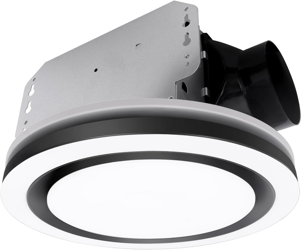 Akicon Bathroom Exhaust Fan with Light, 90 CFM, 1.5 Sones, 15W Dimmable 3CCT LED Light with 5W Night Light Ventilation fan for Bathroom, Kitchen and Home, Round, Black