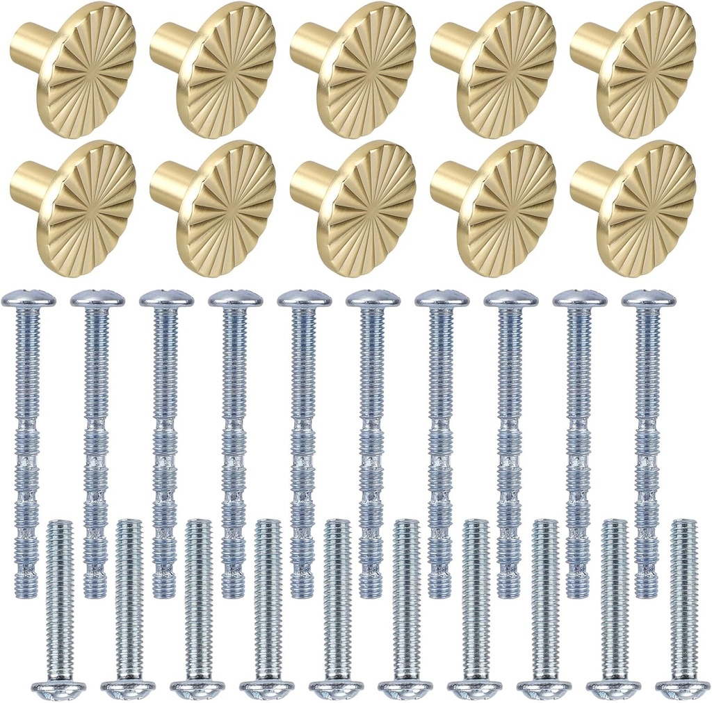 BOXOB 10 Pack Cabinet Knobs, Round Gold Drawer Knobs Vintage Solid Modern Cabinet Hardware Pulls for Drawers Dresser & Doors Kitchen Bathroom Furniture Wardrobe Cupboard