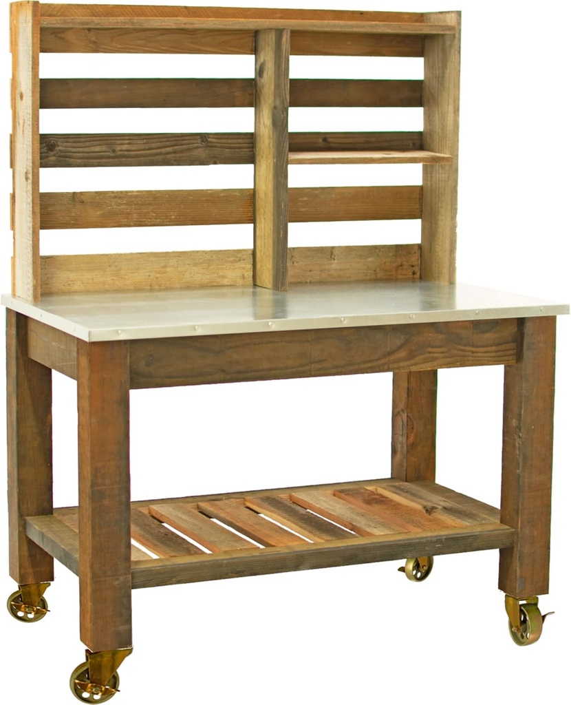 Potting Table Buffet Island Workbench Outdoor Patio Garden Furniture 5in Gold Metal Cast Iron Castors & Brakes