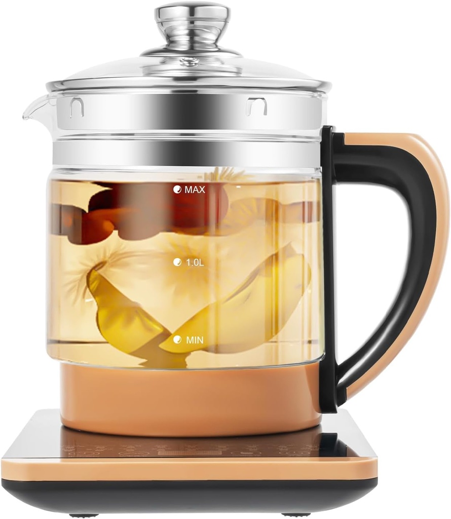 1.8L Electric Water Kettle, 800W 110V Multifunctional Electric Glass Kettle Hot Tea Maker Health Pot with Filter and Digital Heating Base for Coffee Soup Hot Pot Boiled Eggs