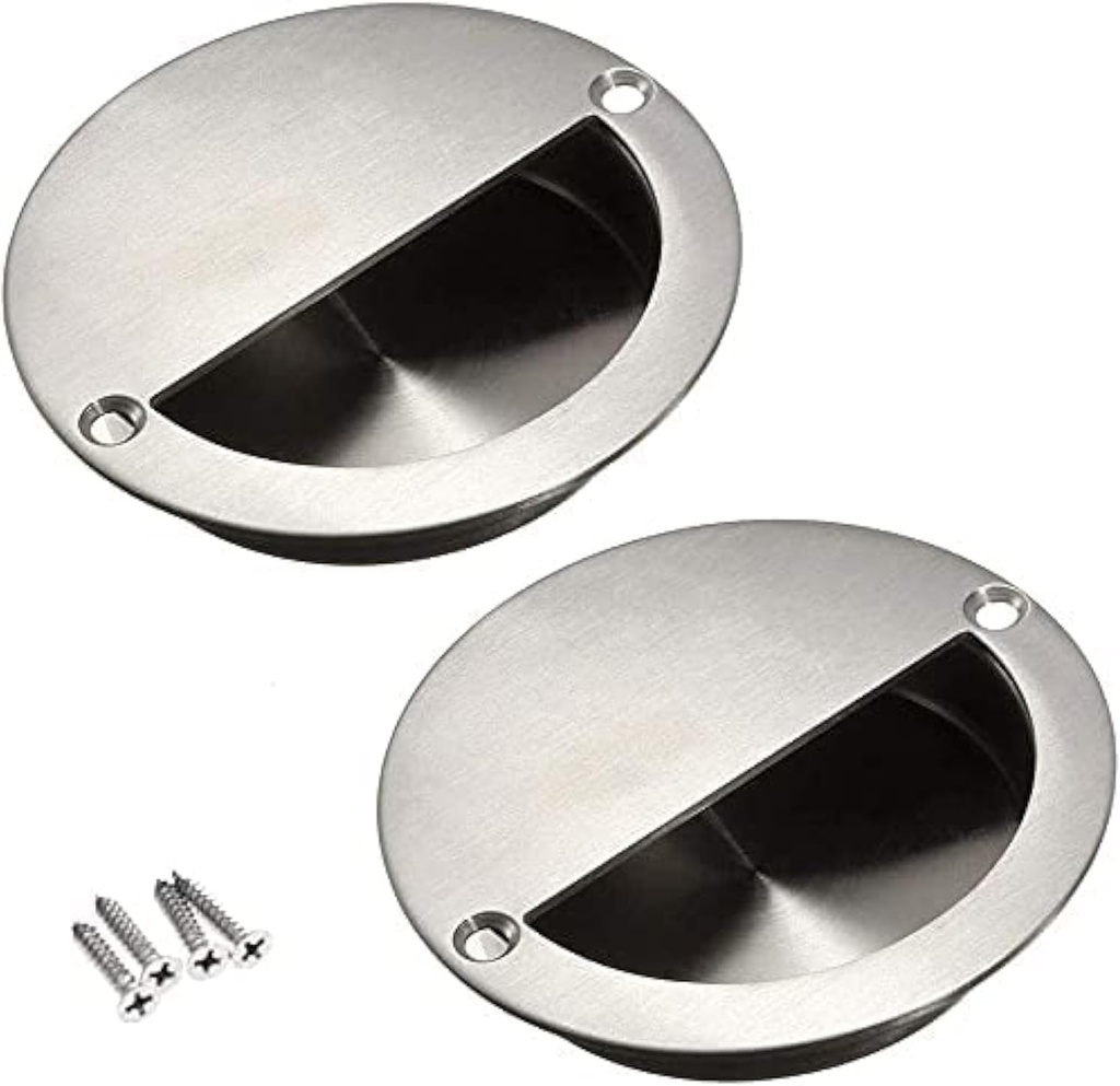 2Pcs Bestgle Hidden Concealed Recessed Sliding Door Pull Handles, Stainless Steel Round Door Flush Cabinet Finger Pulls Inset with Screws (90mm/3.54in Dia)