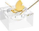 Khen Butterfly Honey Dish with Gold Spoon, 160 mL Crystal Clear Lucite Acrylic Bowl | Elegant Honey Server & Sweet Container for Rosh Hashanah, Shabbat, Holidays, Kitchen Table Storage & Everyday Use