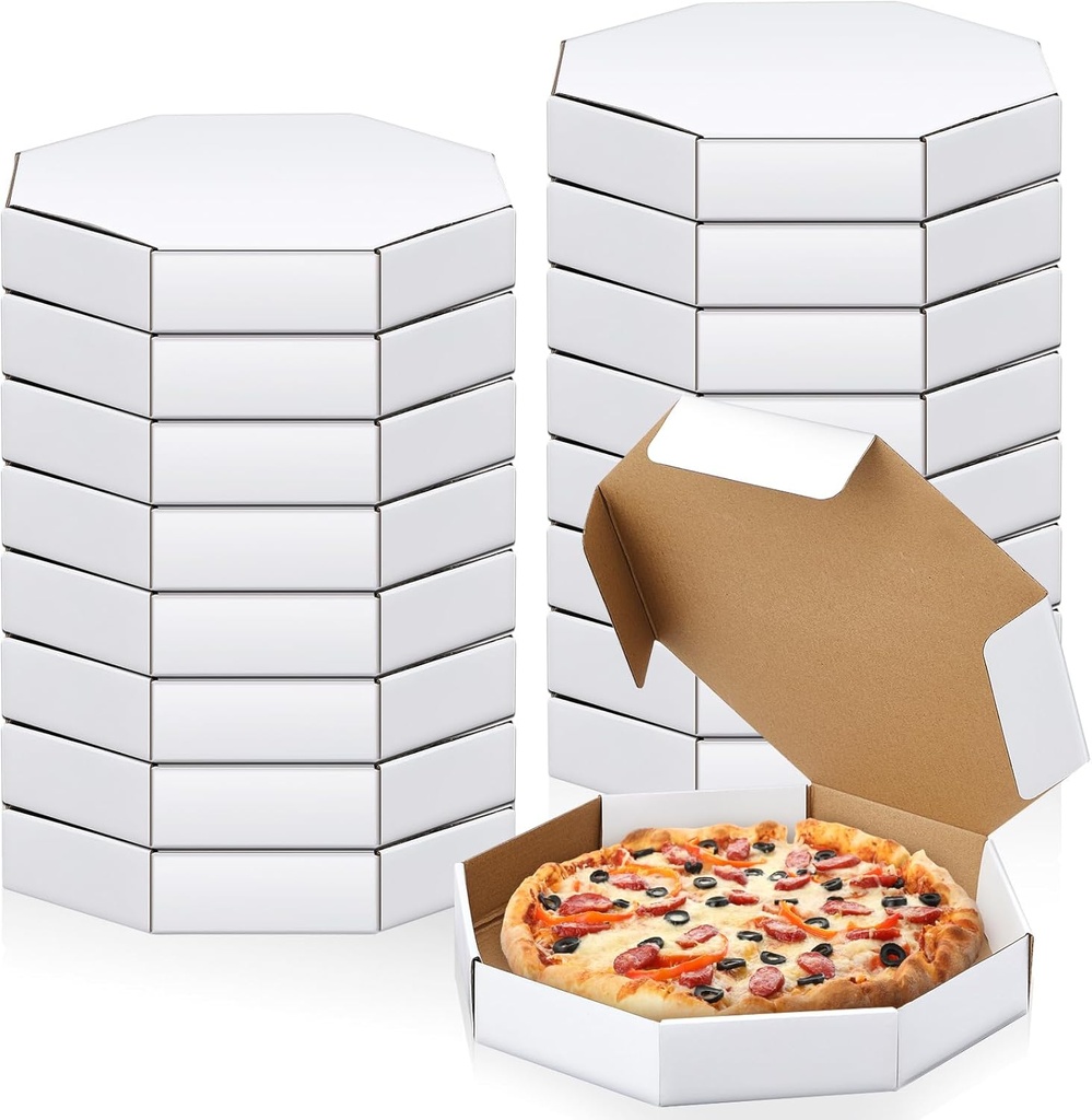 20 Pack Octagon Pizza Party Box 12" x 12" Cardboard Corrugated Pizza Takeout Boxes Bulk Food Delivery Gift Packing Takeaway Container for Cake Cookies Pies Bakery Restaurant Party (White)