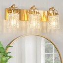 Modern 3-Light Vanity Light with Crystal Glass Shade - Gold Bathroom Light Fixture
