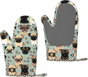 Cute Chihuahua Pug Pattern Silicone Insulated Oven Mitts,Oven Glove High Heat Resistant,for Cooking Barbecue,Microwave