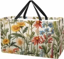Generic Reusable Grocery Bag Colorful Botanical Wildflowers Floral Herbs Large Stand Up Tote Shopping Bag with Reinforced Handles, 22.0x12.6x11.4 in/56x29x32 cm, gwl-001-1