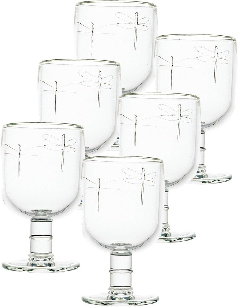 La Rochere Dragonfly Stem Glasses Set of 6 – French Pressed Glass Water & Wine Goblets with Embossed Dragonfly Motif – Elegant Country-Inspired Stemware for Everyday Dining & Entertaining (9 Oz)
