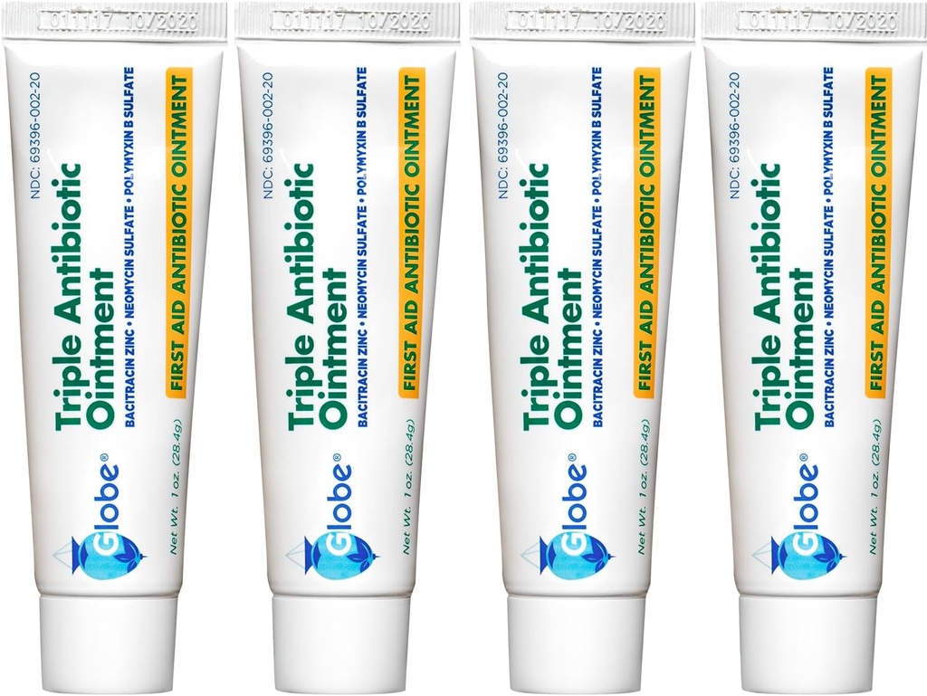 Globe Triple Antibiotic Ointment 1.0 oz (4 Pack), First Aid Ointment for Minor Scrapes, Cuts, and Burns to Help Prevent Infection, Compare to The Active Ingredients of The Leading Brand.