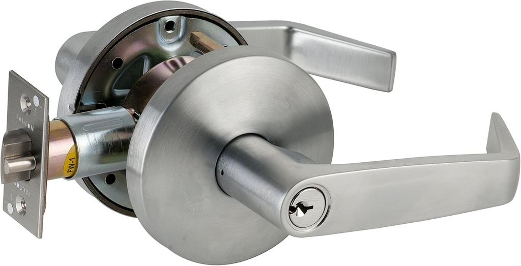 Falcon B581PD D 626 C Keyway B Series Grade 2 Medium Duty Cylindrical Chasis Non-Handed Lock, Storeroom Function, Schlage C Keyway, 6 Pin Conventional Cylinder, Keyed Different, Dane Lever, Satin Chrome Finish