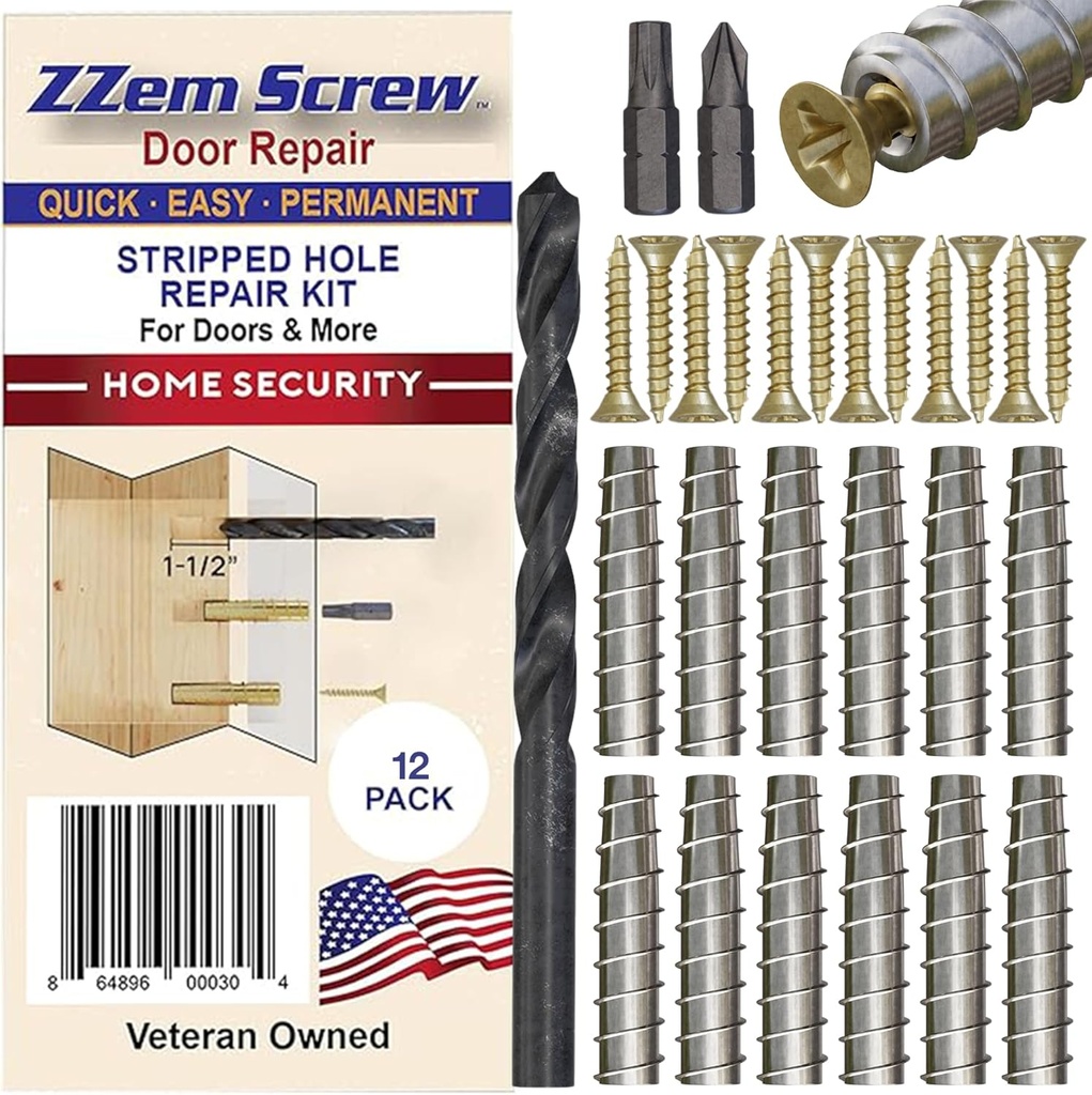 12 Pack #9 x 1-1/2" Stripped Screw Hole Repair Kit - Permanent Stripped Screw Hole Repair for Door Hinges, Strike Plates, Deadbolts, Gate Hinges, Latches, and Home Repair Projects -