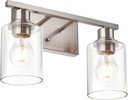 VINLUZ Modern Bathroom Vanity Light,2 Light Industrial Wall Sconces in Brushed Nickel Finish Indoor Metal Base Wall Mounted Fixture with Clear Glass Shade