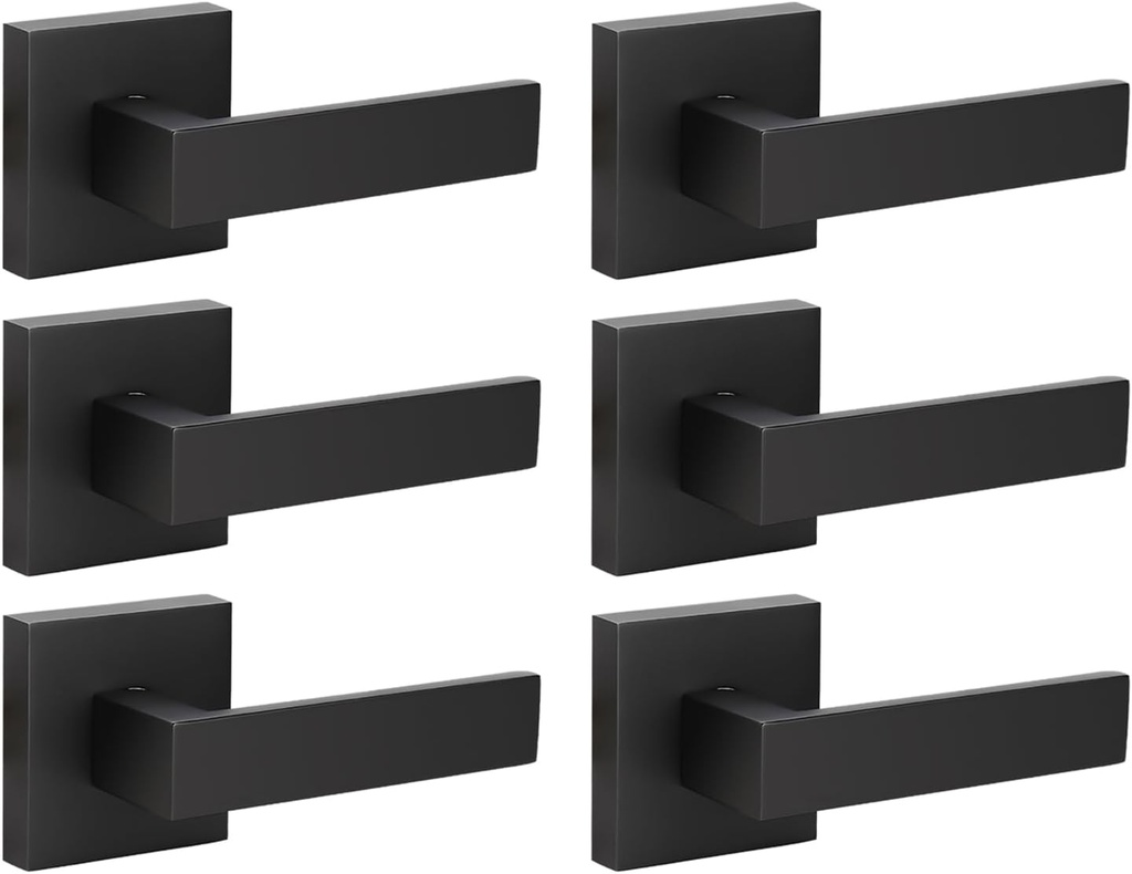 KNOBWELL 6 Pack Heavy Duty Dummy Door Handle Door Leversets, Dummy Lever, Single Sided Handle for Both Right/Left Handed Doors, Matte Black Finish 0.93 lb One Lever (Only One Side Use)