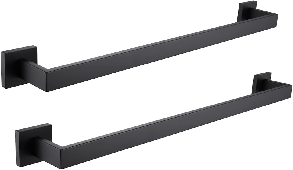 LANC 2 Pack Bath Towel Bars Matte Black 24-Inch Bathroom Towel Rail Square Towel Racks Kitchen Towel Holders Stainless Steel Wall Mount Towel Hanger Towel Rods,A8804-6MB
