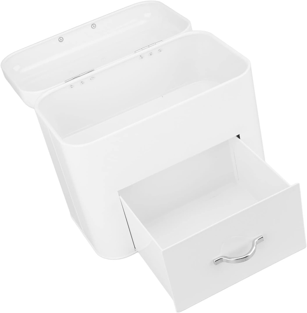 White Bread Box for Kitchen Countertop, Metal Farmhouse Bread Box - Large Capacity Home Bread Container Breadbox for Kitchen Counter, 30 X 18 X 26cm (Milky White)