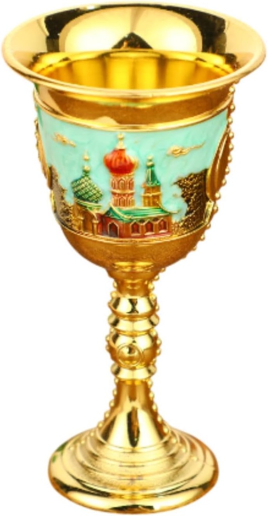 Vintage Medieval Goblet Metal Wine Cup Handcraft Wine Desktop Decoration Pattern Drinking Glass for Bar Home Decor, light green