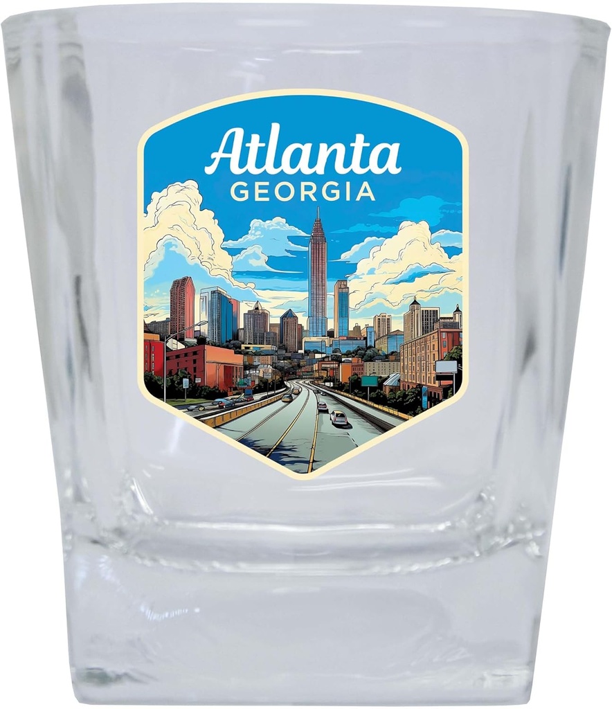 R and R Imports Atlanta Georgia Design B Souvenir 10 oz Whiskey Glass Rocks Glass 2-Pack