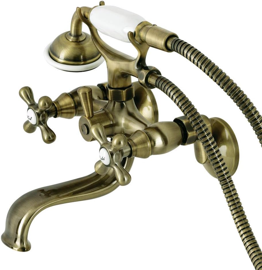 Kingston Brass KS225AB Kingston Wall Mount Clawfoot Tub Faucet with Hand Shower, Antique Brass
