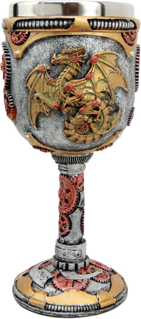 Atlantic Collectibles Steampunk Robotic Cyborg Dragon Fire Wheel Engine 5oz Wine Drink Goblet Chalice