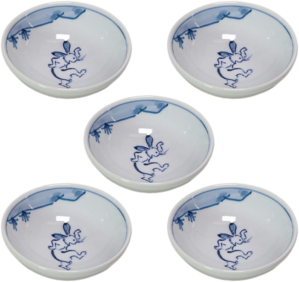 せともの本舗 Set of 5 Sake Cups, Bird and Beast Gigaku Flat Cup, Rabbit, 2.9 x 1.1 inches (74 x 27 mm), Japanese Tableware, Restaurant, Ryokan, Izakaya, Restaurant, Commercial Use