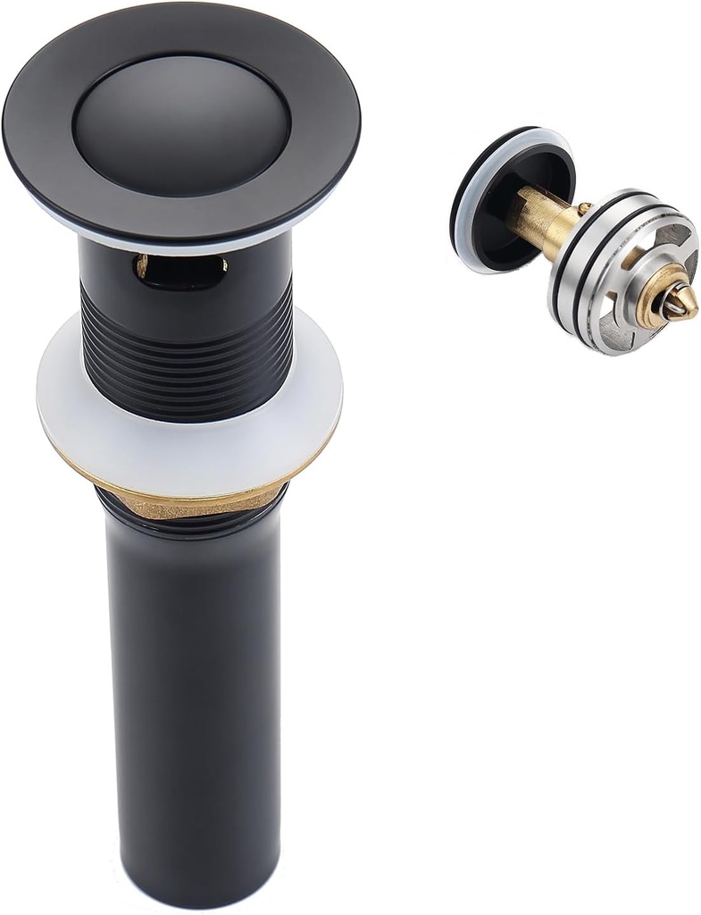 Bathroom Sink Drain Strainer Stainless Steel Black Pop Up Sink Drain Stopper with Detachable Basket Stopper Drain Hair Catcher Assembly Vessel Vanity Lavatory Basin with Overflow, SD40-BK