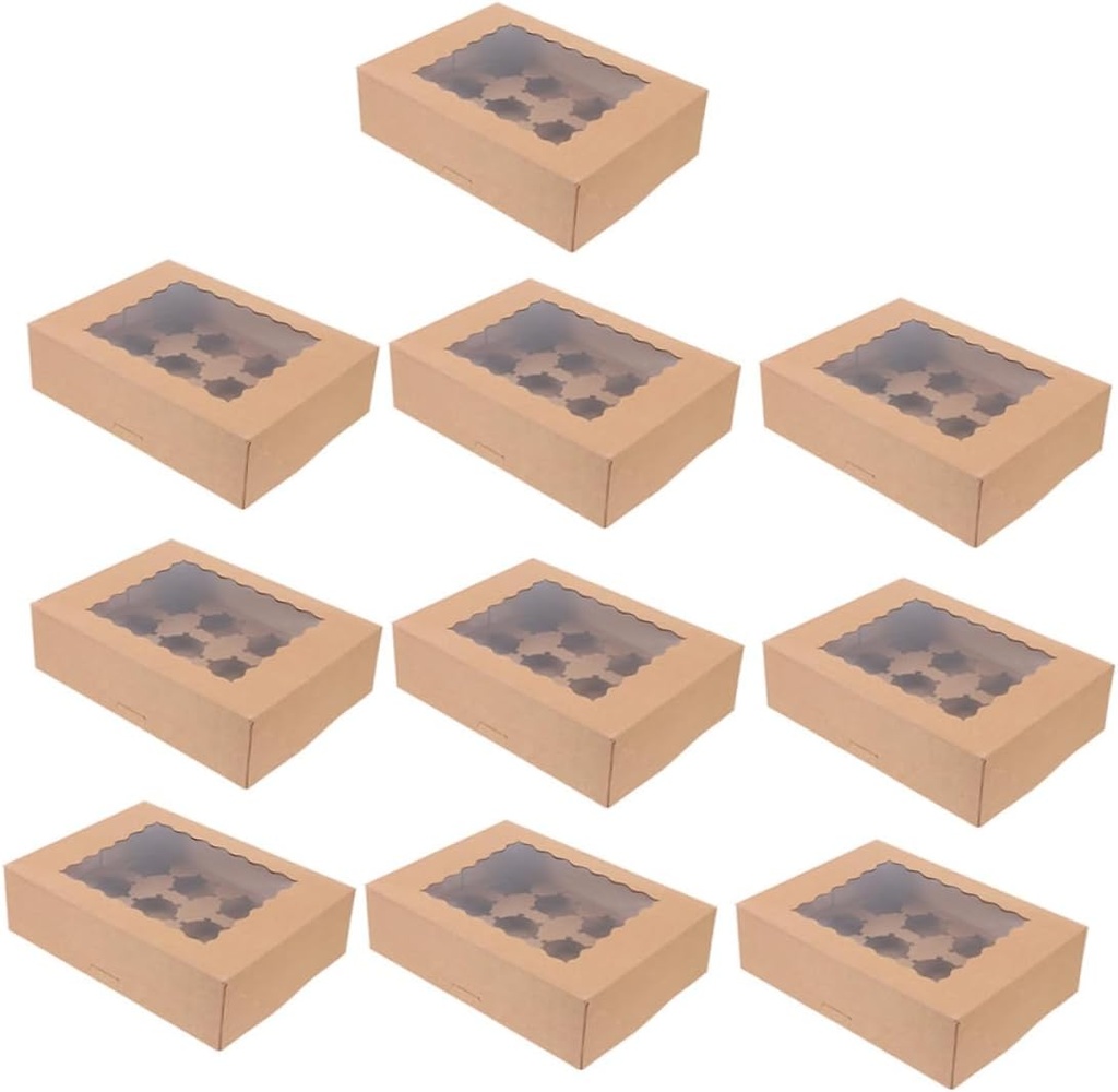 10pcs Clear Window Portable Paper Muffins and Pastries Storage Boxes Sturdy Kraft Paper Cupcake Boxes for Bakery for Muffins and Treats