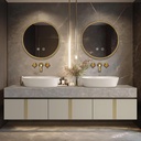 Floating Bathroom Vanity with Double Sinks 80IN(Hidden Handle Striped Cabinet)(Modern Textured Countertop) Bathroom Vanity Includes Above Counter Sinks,LED Smart Defog Mirrors