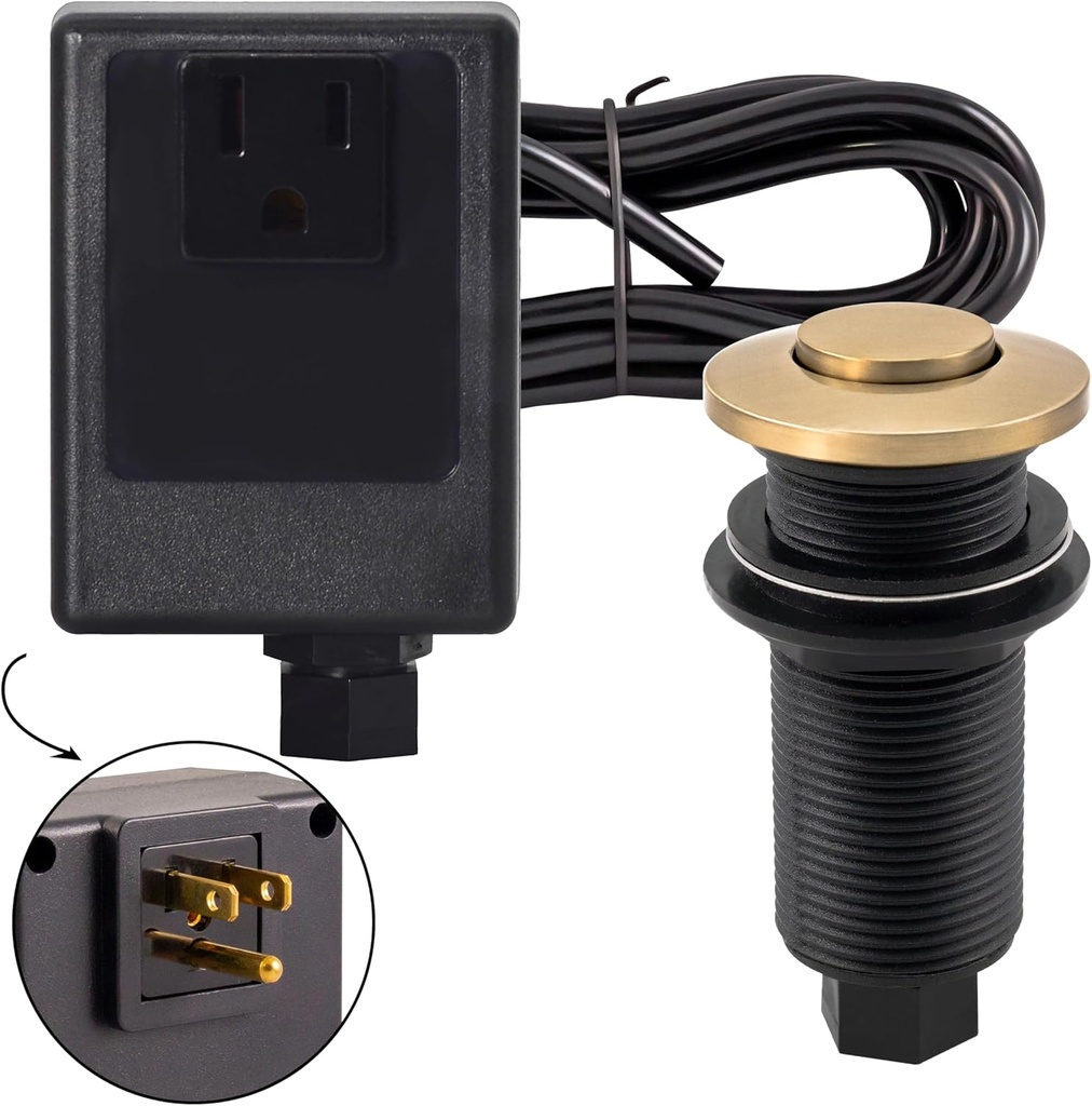 Westbrass ASB-19 Sink Top Waste Disposal Air Switch and Single Outlet Control Box, Flush Button, Champagne Bronze