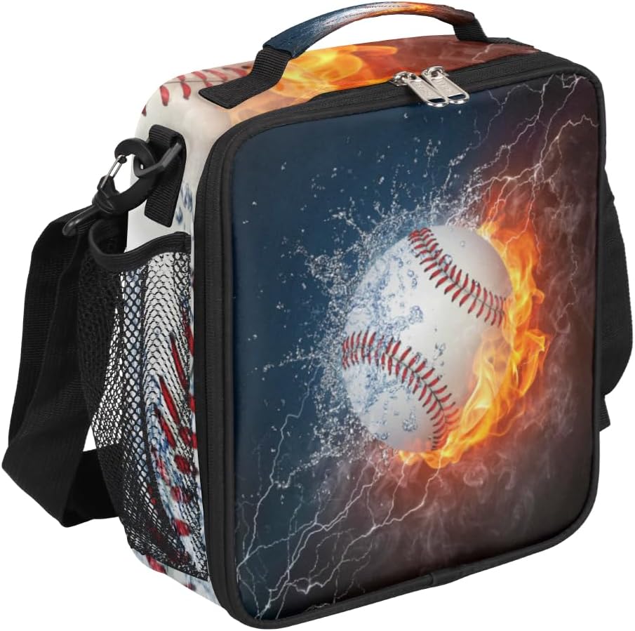 Baseball Lunch Boxes Bag for Kids, Lunch Box for Boys and Girls, Waterproof Insulated Lunch Bag Cooler Tote for School with Detachable Shoulder Strap