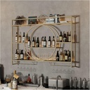 Wine Rack Wall Mounted with Hanging Wine Glass Holder,Metal Floating Shelves with Stemware Hanger,Liquor Bottle Display Shelf,Multifunctional Storage Rack,for Bar Wine Cellar Kitch
