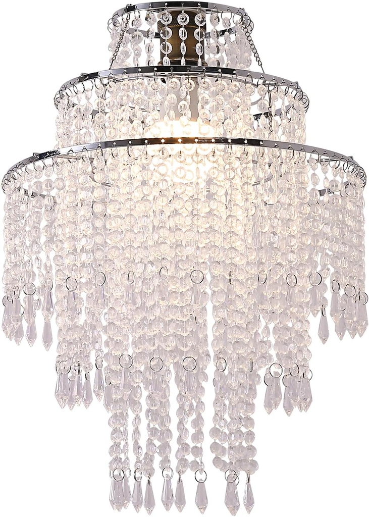 3 Tiers Acrylic Chandeliers lamp Shade, Acrylic Beaded Chandelier,Pendant Ceiling Light Shade for Wedding Bedroom Hallway Bathroom - Diameter 13.7''*H17.7''
