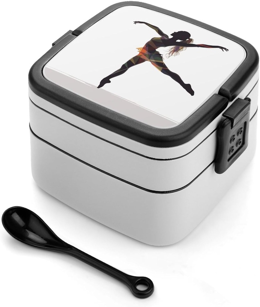 A Dancer Bento Box for Adults Double Layer Lunch Box with Spoon And Invisible Handle Microwave Dishwasher Safe Leak Proof Meal Prep Lunch Containers for Office Picnic