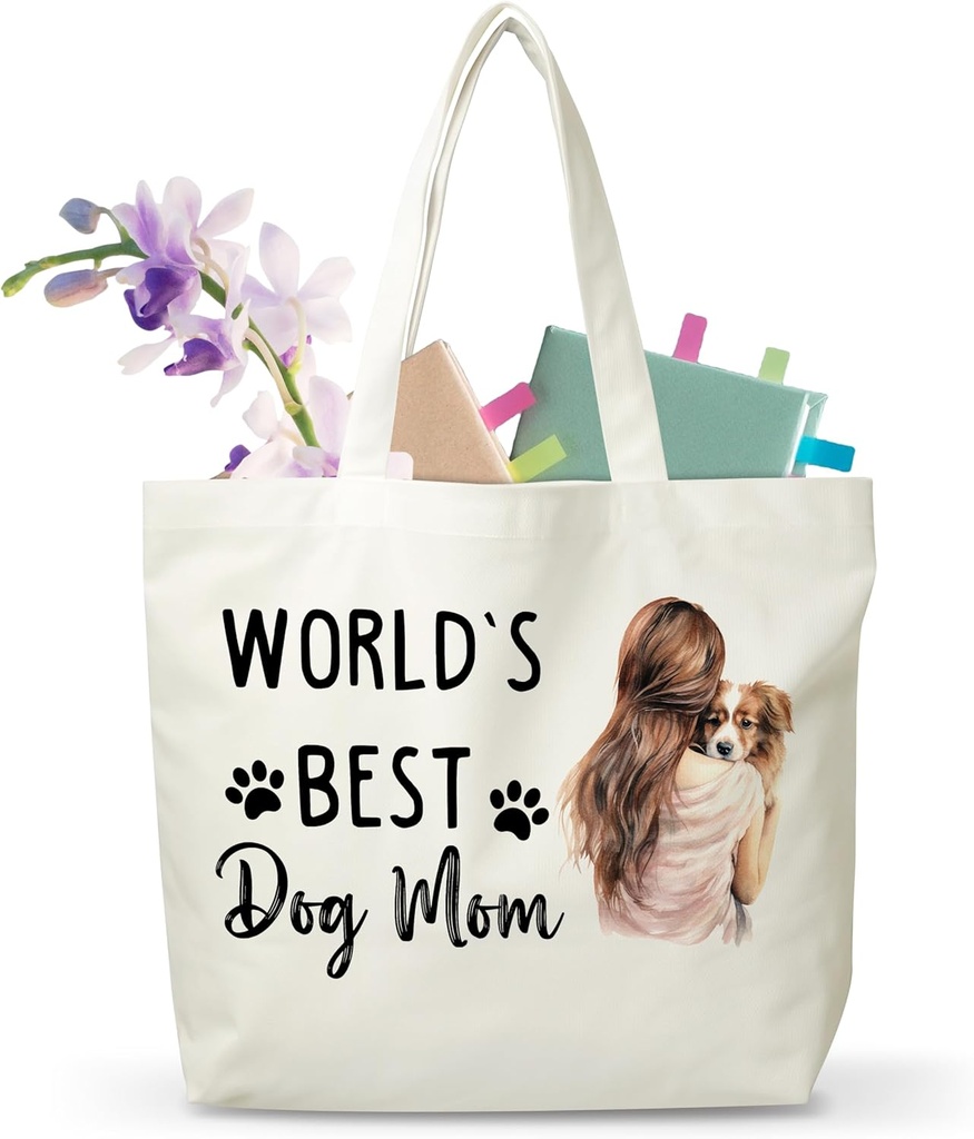 Dog Mom Canvas Tote Bag For Women, Dog Lover Grocery Bag, Puppy Reusable Shopping Bag, Dog Club Gifts, Birthday Christmas Gifts For Dog Lover Dog Mom Dog Owner, A47