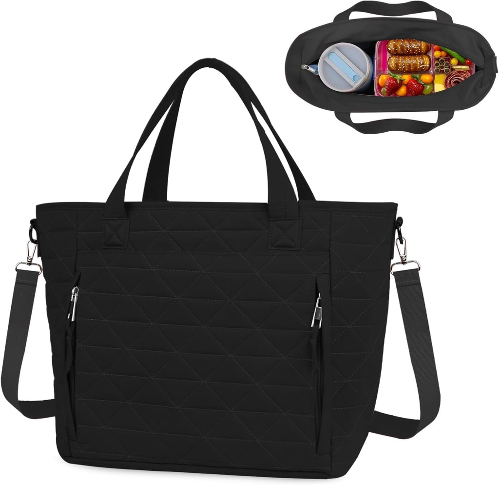 Large Insulated Lunch Bag Box Women, Lunch Tote Leakproof Insulated Lunch Box with Shoulder Strap, Adult Reusable Lunch Cooler Tote Bags for Work Picnic Camping Beach (Black)