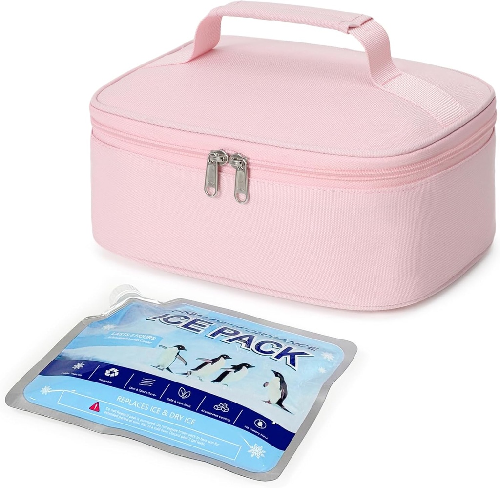 Bagseri Small Lunch Bag - Insulated Lunch Box Women With Ice Pack for Mini Cooler Bag Adult Reusable Snack Bag(Pink)