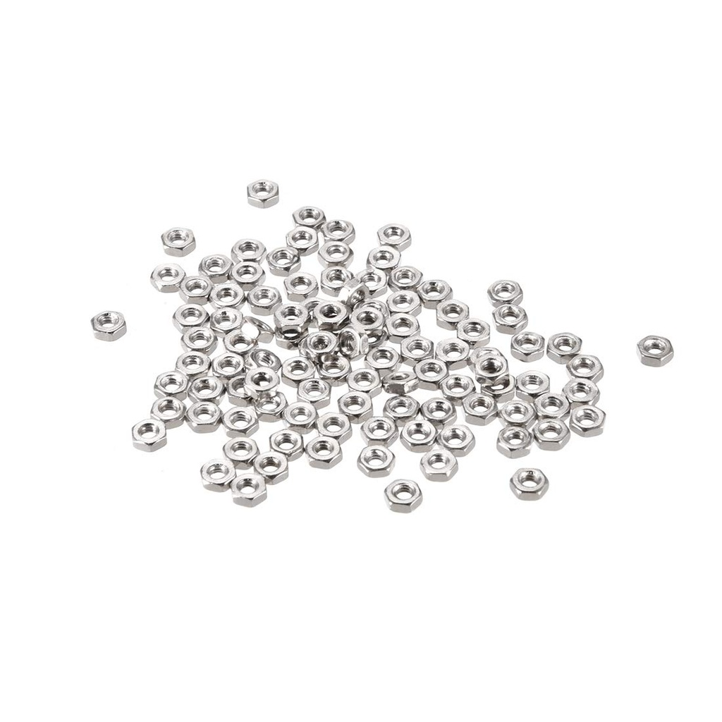 uxcell Hex Nuts, M2x0.4mm Metric Coarse Thread Hexagon Nut, Carbon Steel, Pack of 100 (Silver Tone)