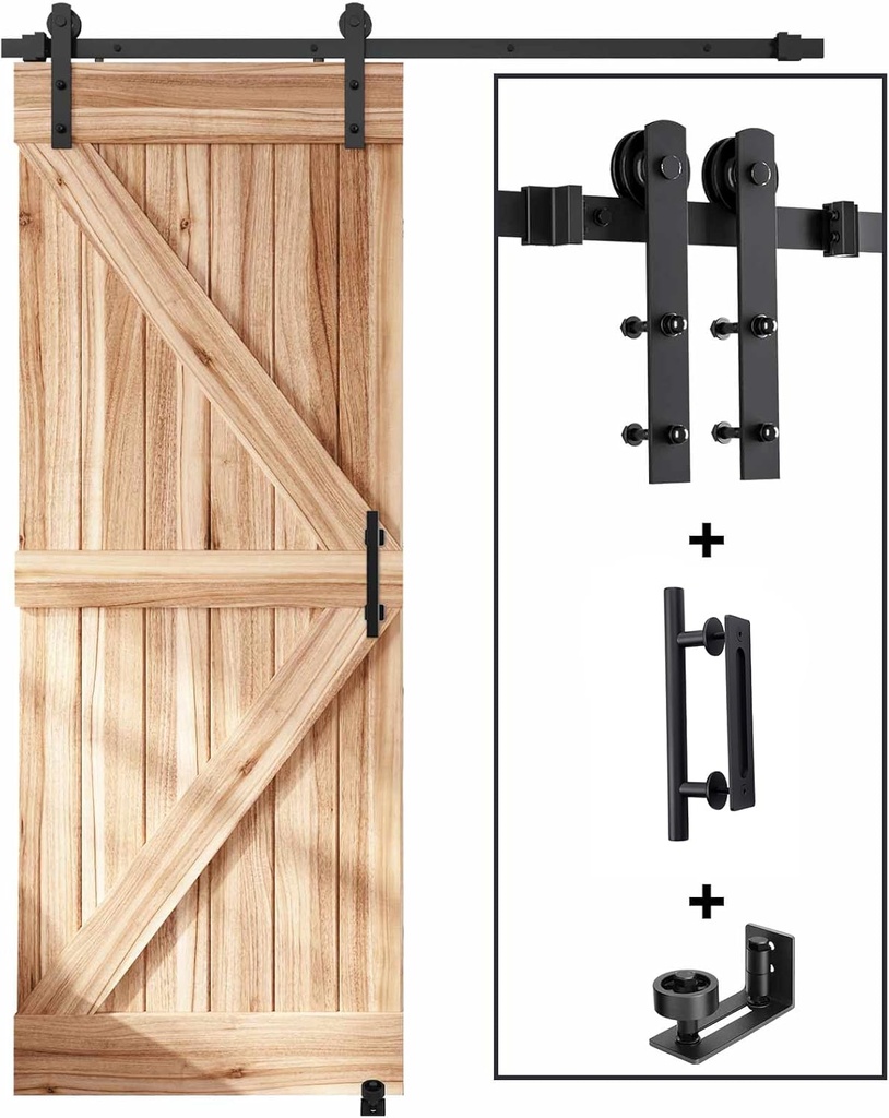 EaseLife 4 FT Sliding Barn Door Track and Handle Hardware Kit, Straight Pulley,Slide Smoothly Quietly,Easy Install (4FT Track Kit for 24" Wide Single Door)