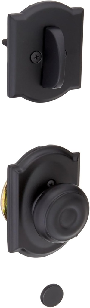 Schalge F94GEO622CAM Matte Black Interior Pack Georgian Knob Dummy Interior Pack with Deadbolt Cover Plate and Decorative Camelot Rose