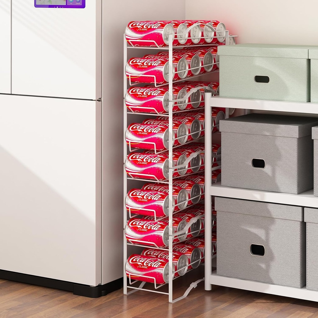 GILLAS 2 Pack Soda Can Organizer Rack for Pantry, Stackable Beverage Soda Can Storage Dispenser Holder for Refrigerator, Cabinet, White