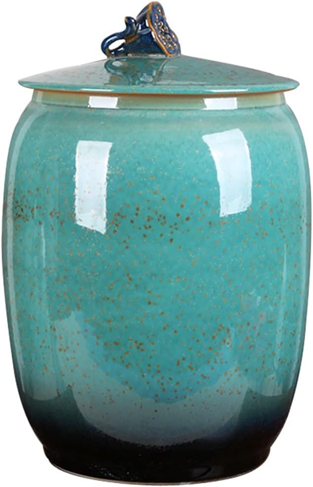 Ceramic Jar Storage Tank Storage Box Household Kitchen Jar Grain Storage Tank with Lid Living Room Vase Decoration (Blue 26×35cm)
