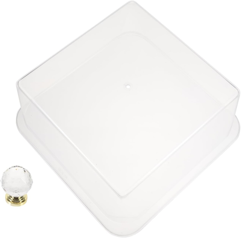 Hemoton Cake Display Cover Transparent Cupcake Pastry Pie Server Cover Vegetables Fruit Square Dome Lid with Knob (9.65 x 9.65 x 4.33 in)