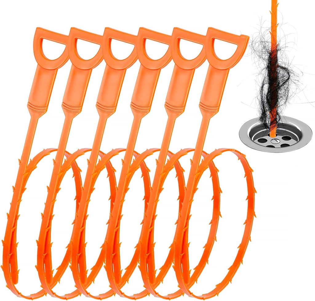 Drain Clog Remover, 25-Inch Drain Hair Removal Tool, Drain Hair Remover Plumbing Snake, Drain Cleaner Hair Clog Remover, Shower Drain Hair Catcher, Easy & Quik to Use on Most Drains - 6 Pack