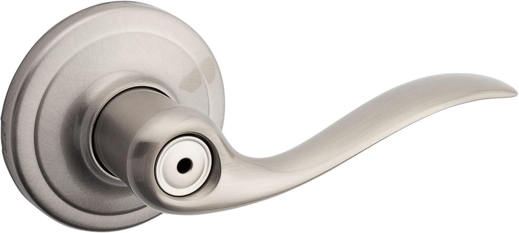 Kwikset Tustin Interior Privacy Door Handle with Lock, Door Lever For Bathroom and Bedroom, Satin Nickel Reversible Keyless Turn Lock, with Microban Protection
