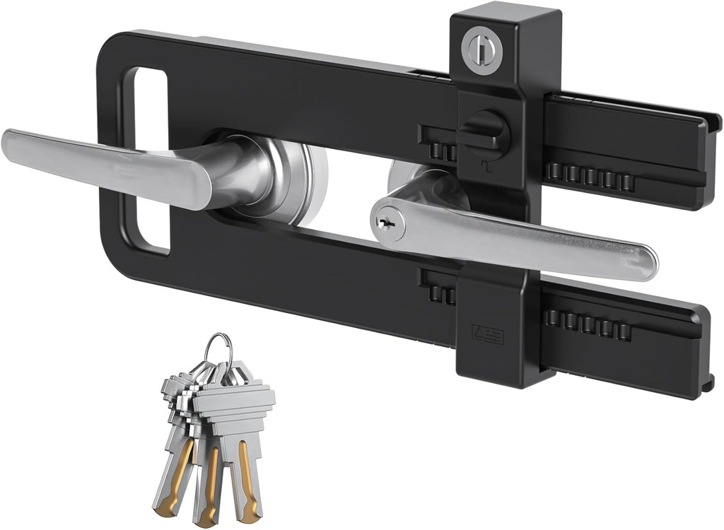 AST Double Door Lockout Device, French Door Reinforcement Lock with 3 Keys, Lockout to Double Door Knobset and Handleset, Childproof Door Lock, Premium Version (Matte Black with Keyed Differ)