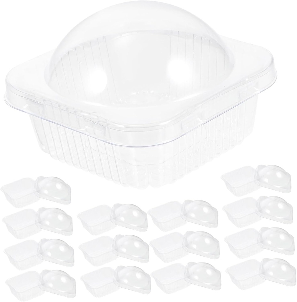 50pcs Square Base Dome Cake Boxes Food-grade Plastic Dessert Packaging Boxes Lids for Cupcakes Macarons Chocolates Wedding Birthday Thanksgiving Christmas