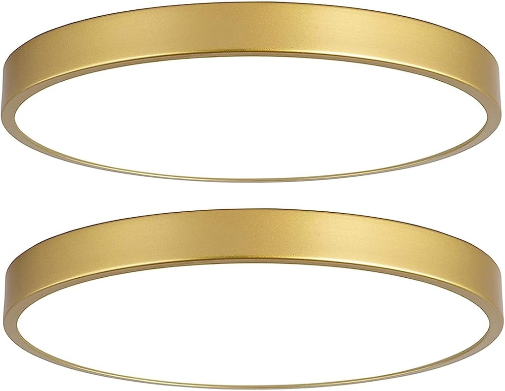 Gold Flush Mount Ceiling Light 2 Pack,9 inch Modern Metal Gold LED Ceiling Light Fixtures,Low Profile,3000K-5000K Round Flat Pane Ceiling Mount for Bedroom,Living Room,Hallway