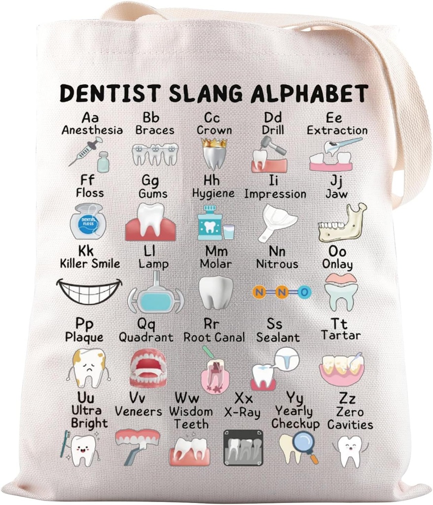 JNIAP Funny Dentist Gift Dentist Slang Alphabet Tote Bag Tooth Doctor Gifts