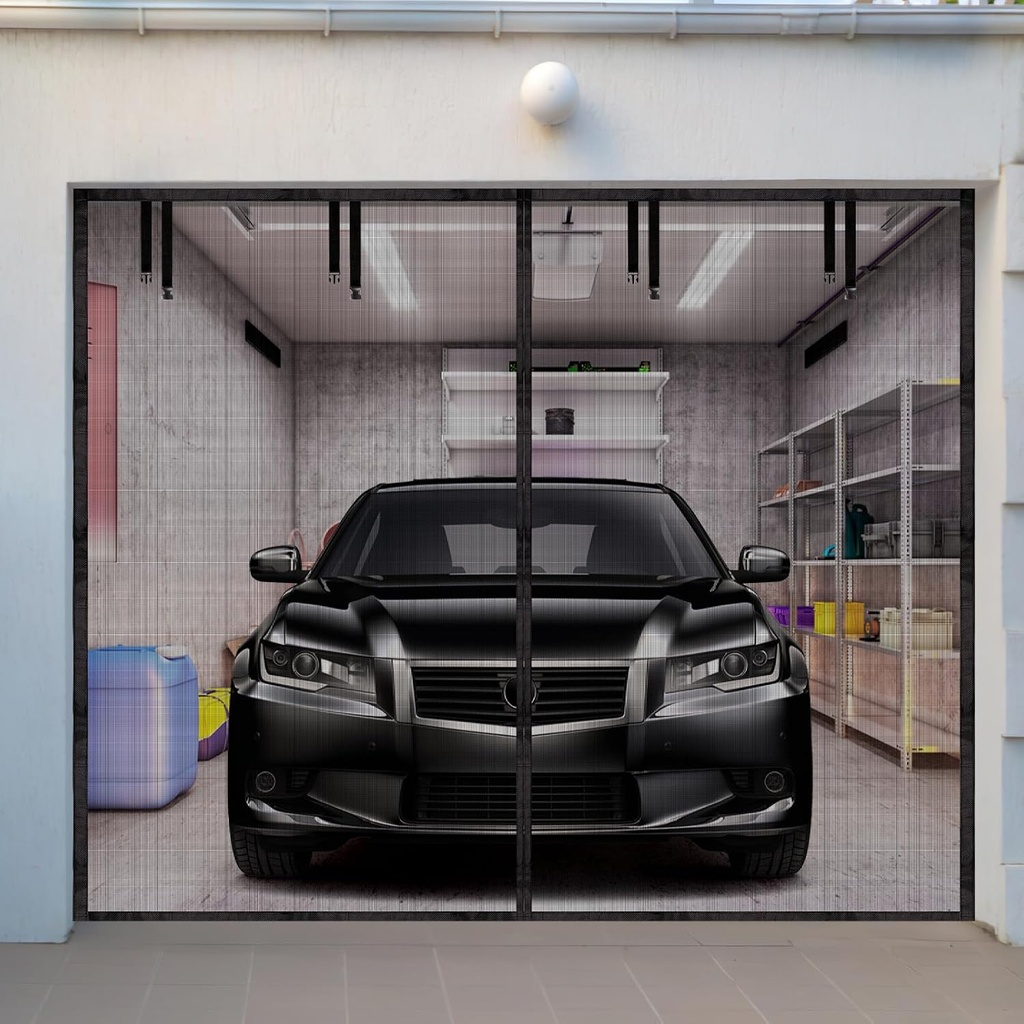 9x7FT Garage Door Screen Upgraded Sturdy PET(Greater Than Fiberglass and Polyester) Garage Screen Door Magnetic Screen Doors for 1 Car Garage,Garage Screen with Heavy-Duty Weight Bar