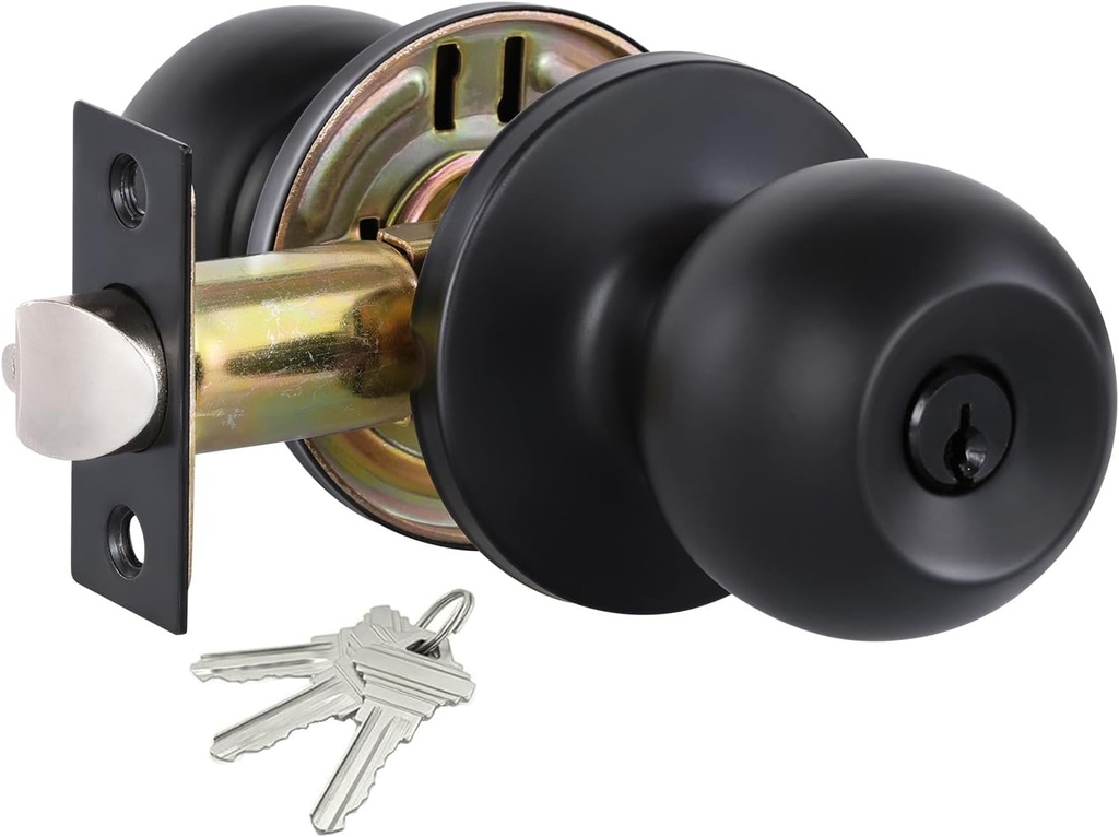 Lanwandeng Matte Black Door Knobs with Lock and Keys, Interior/Exterior Door Knob for Bedroom or Bathroom, Entry Door Lock